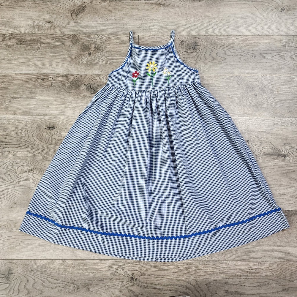 Good Lad Philadelphia Plaid Blue White Floral Sleeveless Dress Girls Size 8